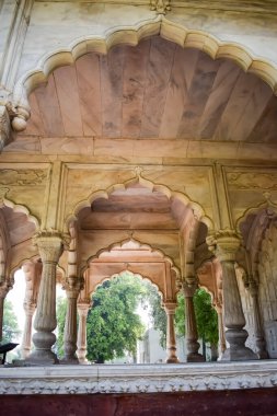 Lal Qila 'nın mimari detayları - Eski Delhi, Hindistan' daki Kızıl Kale, Delhi 'deki ünlü Hint şehirleri