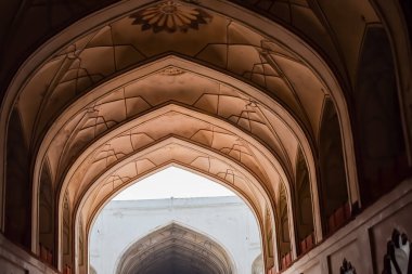Lal Qila 'nın mimari detayları - Eski Delhi, Hindistan' daki Kızıl Kale, Delhi 'deki ünlü Hint şehirleri