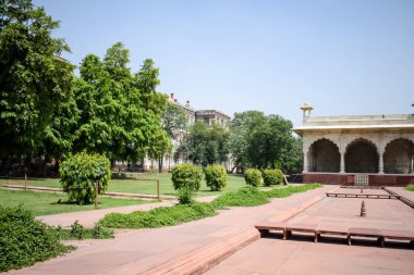 Lal Qila 'nın mimari detayları - Eski Delhi, Hindistan' daki Kızıl Kale, Delhi 'deki ünlü Hint şehirleri