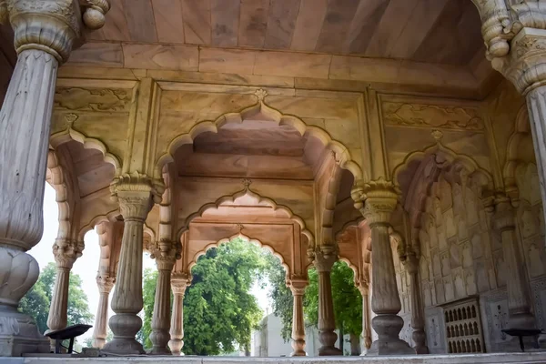 Architectural details of Lal Qila - Red Fort situated in Old Delhi, India, View inside Delhi Red Fort the famous Indian landmarks