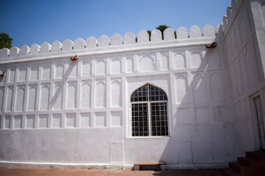 Lal Qila 'nın mimari detayları - Eski Delhi, Hindistan' daki Kızıl Kale, Delhi 'deki ünlü Hint şehirleri