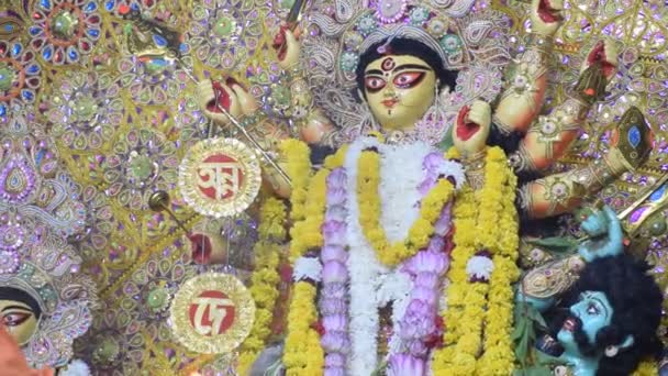 Калькутта Индия Сентября 2023 Года Богиня Дурга Традиционным Видом Южную — стоковое видео