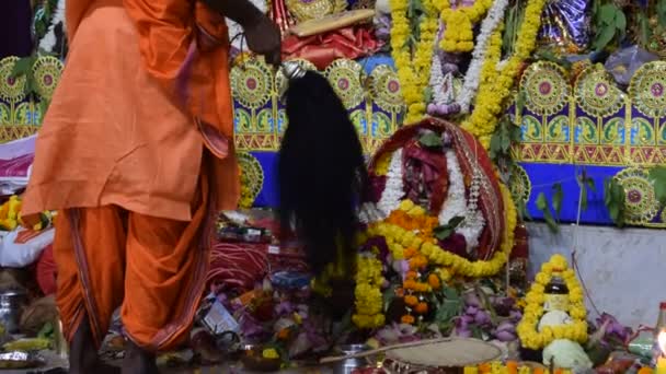 Calcutta India Settembre Dea Durga Con Sguardo Tradizionale Primo Piano — Video Stock