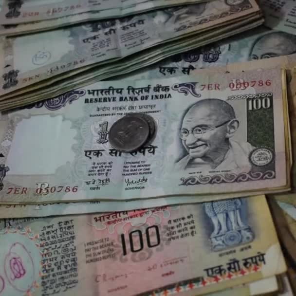 Contando Billetes Rupia India Rápidamente Primer Plano Del Conteo Moneda — Vídeo de stock