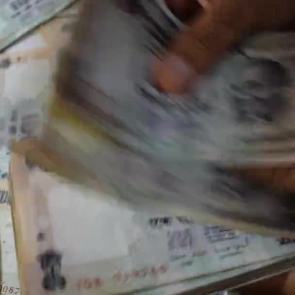 Contando Billetes Rupia India Rápidamente Primer Plano Del Conteo Moneda — Vídeos de Stock