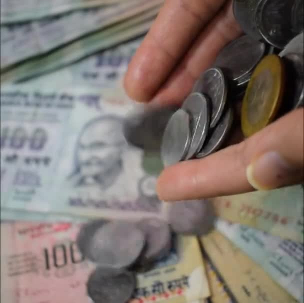 Быстрое Подсчет Индийских Рупий Крупный План Подсчета Индийской Рупии Индийская — стоковое видео