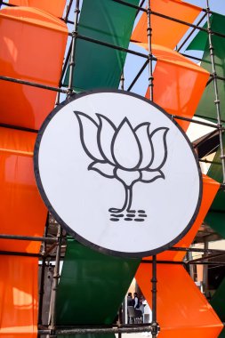 New Delhi, India - February 17 2024 - Bharatiya Janata Party Logo of Indian political party, BJP Bhartiya Janta Party Symbol during PM road show in Delhi, India, BJP Sign and Symbol clipart