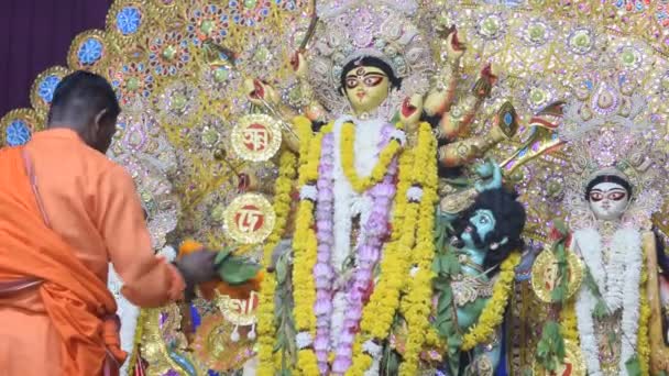 Калькутта Индия Сентября 2023 Года Богиня Дурга Традиционным Видом Южную — стоковое видео