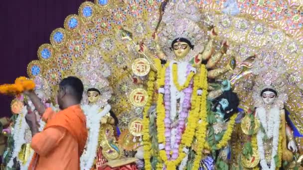 Kolkata India Septiembre 2023 Diosa Durga Con Mirada Tradicional Primer — Vídeo de stock