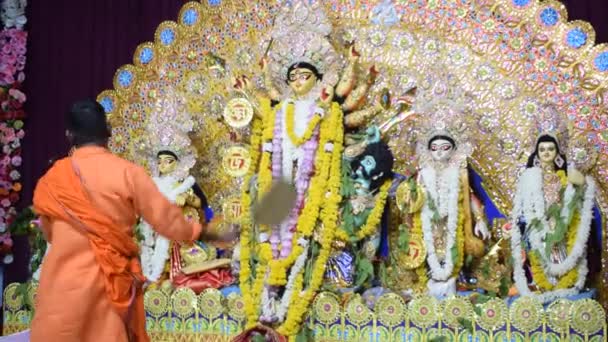 Kolkata India September 2023 Goddess Durga Traditional Look Close View — Stock Video