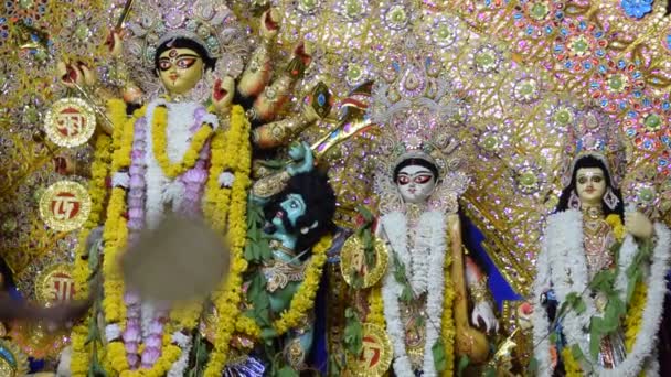 Kolkata India September 2023 Goddess Durga Traditional Look Close View — Stock Video