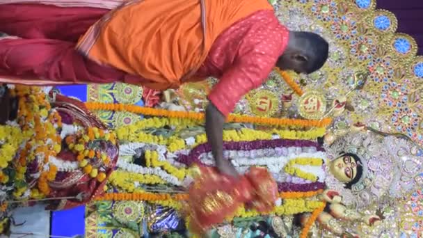 Kalkata Indie Září 2023 Bohyně Durga Tradičním Pohledem Zblízka Jižní — Stock video