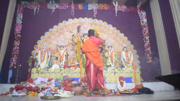 Kolkata India Septiembre 2023 Diosa Durga Con Mirada Tradicional Primer — Vídeos de Stock