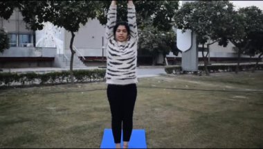 Young Indian woman practicing yoga outdoor in a park. Beautiful girl practice basic yoga pose. Calmness and relax, female happiness. Basic Yoga poses outdoor 