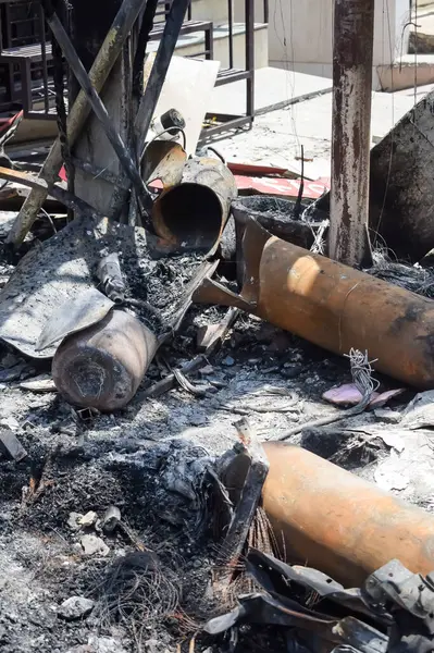 stock image Fire breakout at childcare hospital at mid night when oxygen cylinder blasts in East Delhi, India, Fire at hospital where entire hospital destroyed