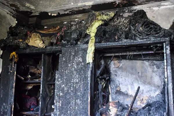 stock image Fire breakout at childcare hospital at mid night when oxygen cylinder blasts in East Delhi, India, Fire at hospital where entire hospital destroyed