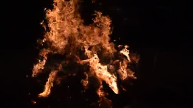 Siyah arka planda alevler, alev alev dokusu arka planda, çok güzel, ateş yanıyor, ateş odun ve inek gübresi ateşiyle yanıyor.