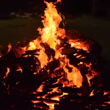 Siyah arka planda alevler, alev alev dokusu arka planda, çok güzel, ateş yanıyor, ateş odun ve inek gübresi ateşiyle yanıyor.