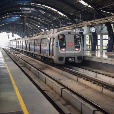 Yeni Delhi, Hindistan, 12 Ağustos 2024 - Delhi treni Yeni Delhi, Hindistan, Asya 'daki Jhandewalan metro istasyonuna varıyor.