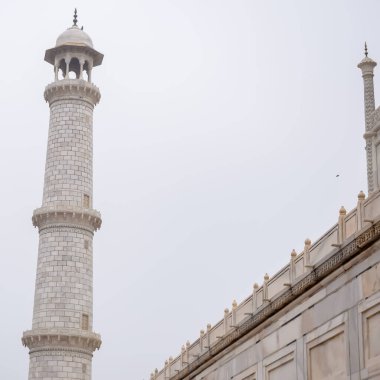 Tac Mahal 'in yedi dünya harikası arasında yer alan muhteşem manzarası. Bulutlu bir günde ünlü Hint İslami mirası, Taj Mahal Yamuna Nehri 'nin güney kıyısında yer alıyor.