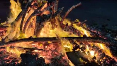 Siyah arka planda alevler, alev alev dokusu arka planda, çok güzel, ateş yanıyor, ateş odun ve inek gübresi ateşiyle yanıyor.