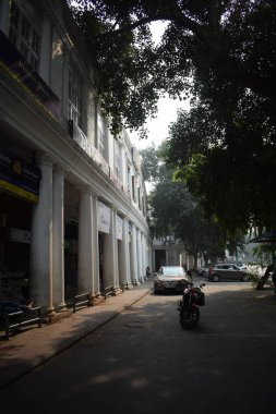 Delhi, India, September 09 2025 - Famous business district Connaught Place know as CP Delhi in the centre of New Delhi India with Offices, Banks and Shopping. British style architecture CP