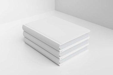 Minimalist Arkaplanda Gösterilen Beyaz Boş Kitaplar Yığını