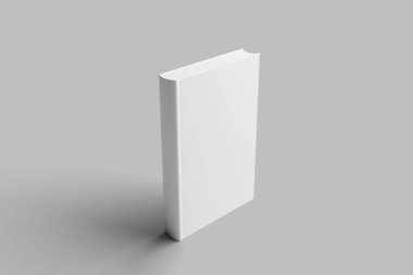 Açık gri arka planda yüzen üç beyaz ciltli kitap. Temiz ve modern stil, kitap kapağı modelleri ve tasarım projeleri için ideal.