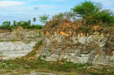 4 Ocak 2010 'da Joao Pessoa, Paraiba, Brezilya' da Rocky Cliffs ve Vegetation ile terkedilmiş kireçtaşı ocağı.
