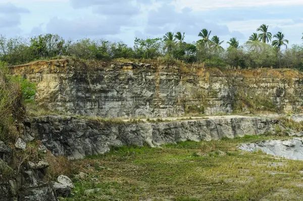 4 Ocak 2010 'da Joao Pessoa, Paraiba, Brezilya' da Rocky Cliffs ve Vegetation ile terkedilmiş kireçtaşı ocağı.