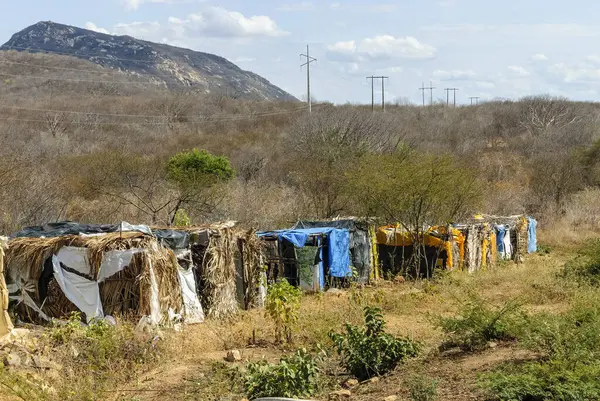Cajazeirinhas, Paraiba, Brezilya 'daki yol boyunca doğaçlama kulübeleri olan MST Kırsal yerleşim yeri.