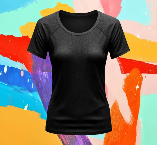 Tshirt Svart Kvinna Mall Skjorta Framsidan Isolerad Blank Kvinna Mockup — Stock vektor
