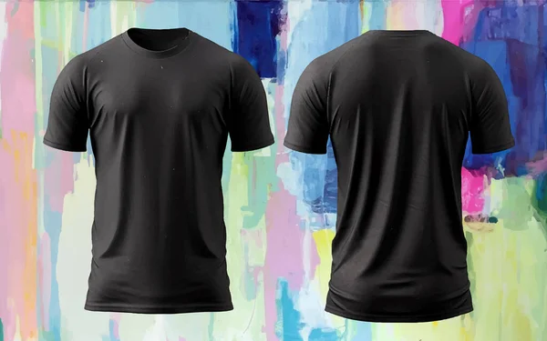 Tshirt Black Men Template Shirt Front Back Isolated Blank Mockup — стоковый вектор
