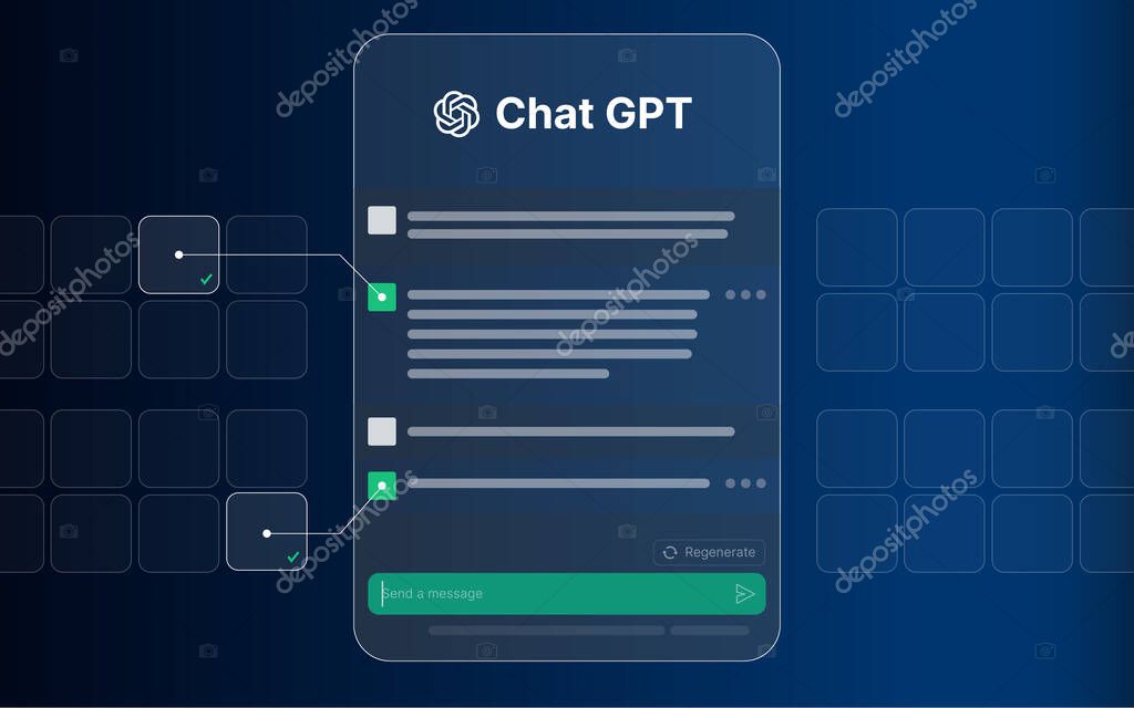 Chat GPT Illustration Template, Chat Bot Technology Communication, Futuristic Robot Chat, AI Deep Learning, Chatbot Artificial Intelligence, Cyber Bot . Vector illustration