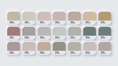 Renk Paleti, RGB 'deki renk örnekleri, HEX Renkleri, HEX Kod Kataloğundaki Pastel Renkleri. Renk Paleti, Tarafsız Tonlar. Vektör illüstrasyonu