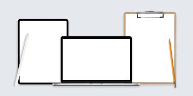  Tablet maketi, Not Defteri maketi, Laptop maketi, Vektör şekilleri, Aygıt şablonları, kullanışlı hatlar, kullanışlı hatlar, Vektör illüstrasyonu