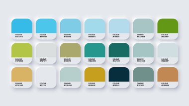 Renk Paleti, RGB 'de renk örnekleri, HEX Renkleri, HEX Kod Kataloğunda Parlak Renk Palet, Renkli Tonlar. Vektör illüstrasyonu