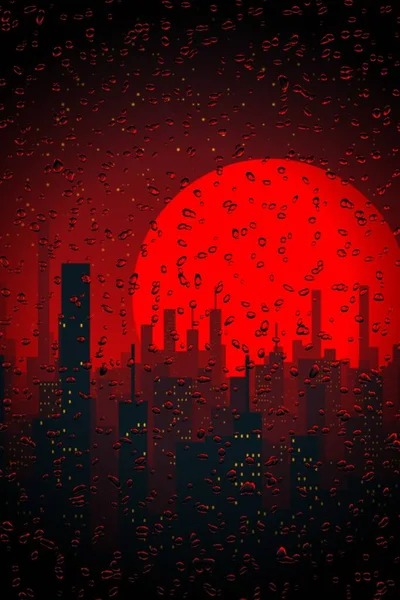 Silhouette Futuriste Rouge Écarlate Colorée Paysage Urbain — Photo
