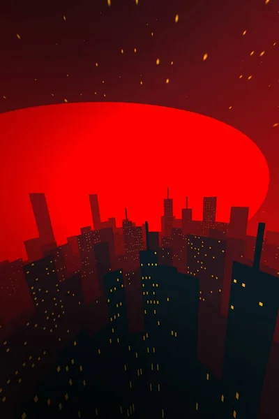 Muster Und Design Von Wolkenkratzern Silhouette Vor Einem Leuchtend Roten — Stockfoto