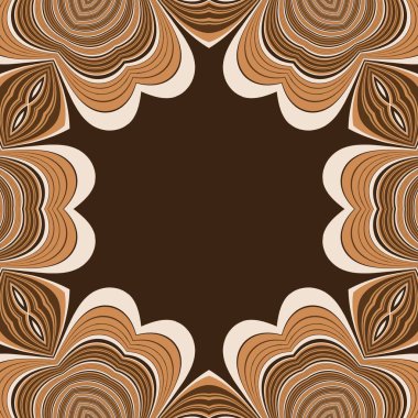 Çapraz kesit olarak bej arkaplan üzerinde koyu süt kahverengi ve beyaz çikolata tonlarında kıvrımlı desenler