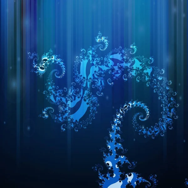 contemporary abstract in many blue colours of fractal underwater with bokeh layer added