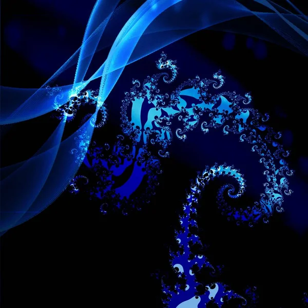 Современная Абстракция Многих Синих Цветах Фрактала Водой Добавлением Боке Слоя — стоковое фото