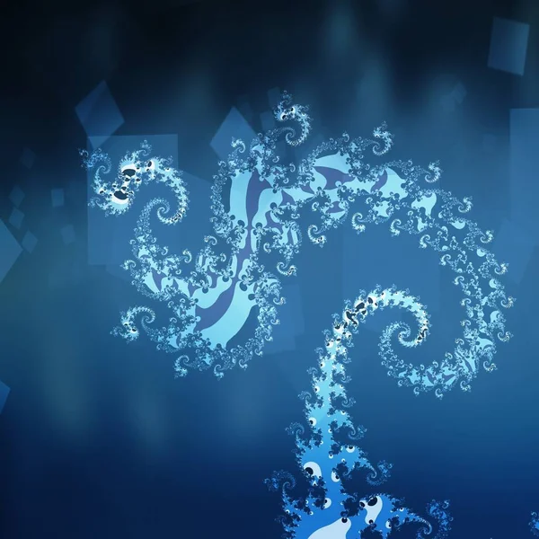 contemporary abstract in many blue colours of fractal underwater with bokeh layer added