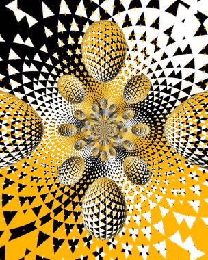 kompleks sarı-altın rengi siyah-beyaz Escher tasarımı