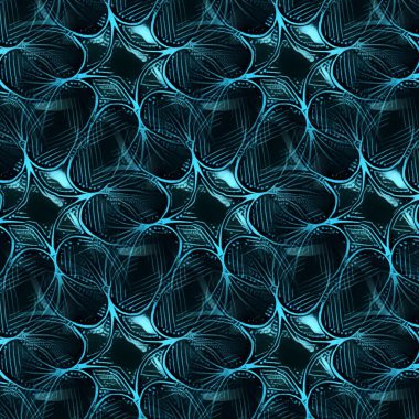 Kaleydoskopik çiçekli fantezi deseni ve tasarımı turkuaz ve açık mavi aralığında.