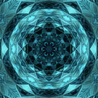 Kaleydoskopik çiçekli fantezi deseni ve tasarımı turkuaz ve açık mavi aralığında.