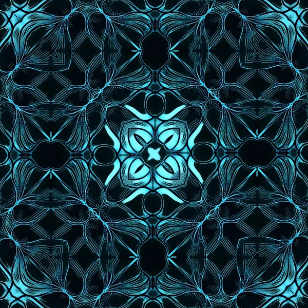 Padrão Fantasia Floral Caleidoscópica Design Uma Gama Azul Turquesa Luz — Fotografia de Stock