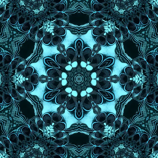 Motif Design Fantaisie Florale Kaléidoscopique Dans Une Gamme Turquoise Bleu — Photo