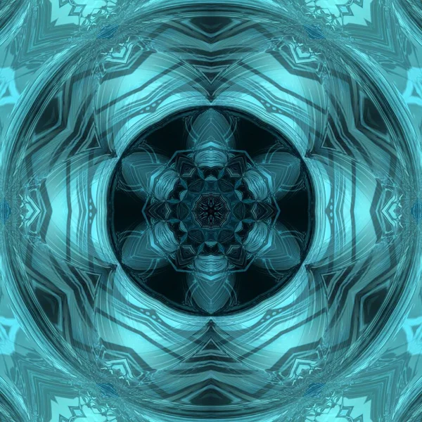Patrón Diseño Fantasía Floral Caleidoscópica Una Gama Turquesa Azul Claro — Foto de Stock
