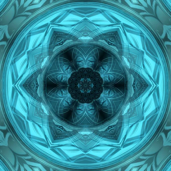Patrón Diseño Fantasía Floral Caleidoscópica Una Gama Turquesa Azul Claro —  Fotos de Stock